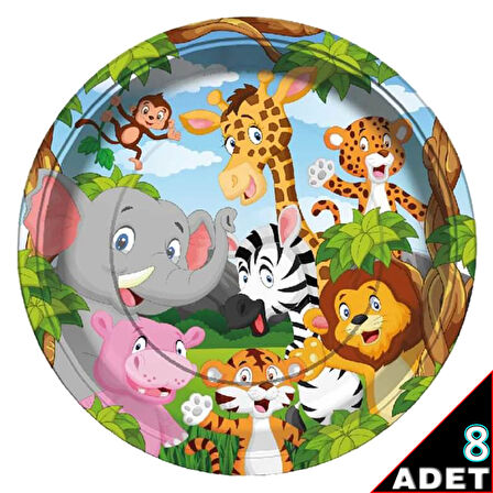 Safari Sevimli Hayvanlar, Karton Tabak - 23cm x 8 Adet