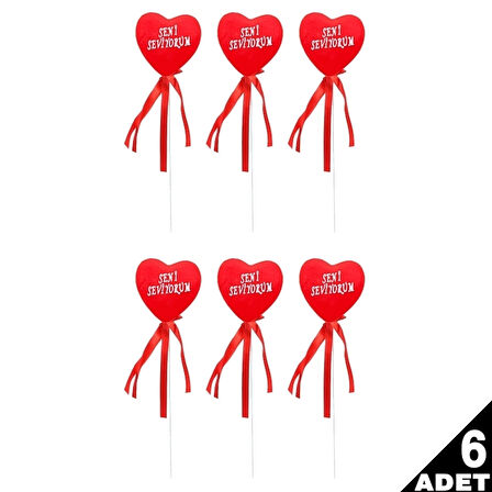 Seni Seviyorum Kalp Çubuk, 27 cm x 7 cm - 6 Adet