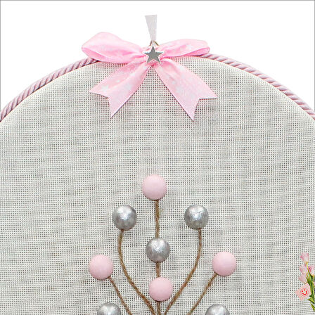 Fil Temalı Ahşap Pano 35cm Kapı Süsü - Pembe