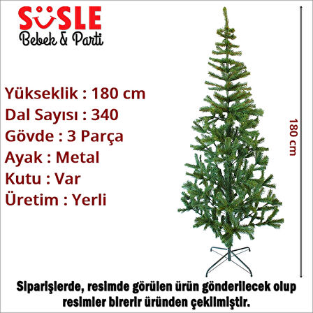 180 cm Yılbaşı Çam Ağacı - 340 Dallı ve Metal Ayaklı