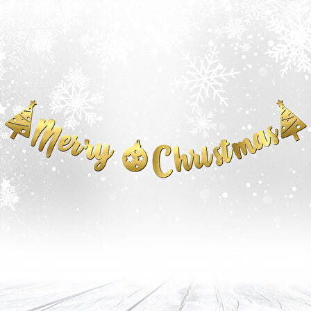 Mery Christmas, Metalik Altın Banner - 2.10 mt