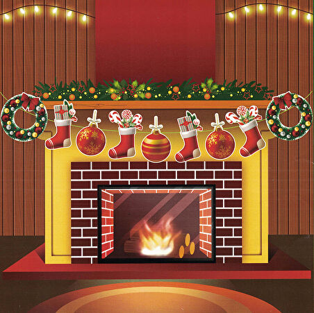 Yılbaşı Çelenk Dekoratif Banner - 1,5 mt