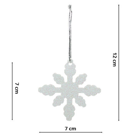 Yılbaşı Ağaç Süsü, 7cm Simli Kar Tanesi - 6 Adet