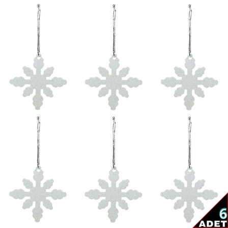 Yılbaşı Ağaç Süsü, 7cm Simli Kar Tanesi - 6 Adet