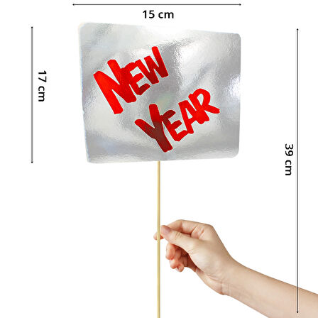 New Year, Metalik Karton Konuşma Balonu Çubuğu - Gümüş