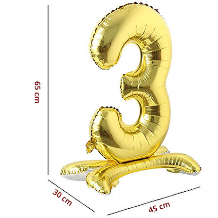 3 Rakam Ayaklı Folyo Balon, 65 cm - Altın