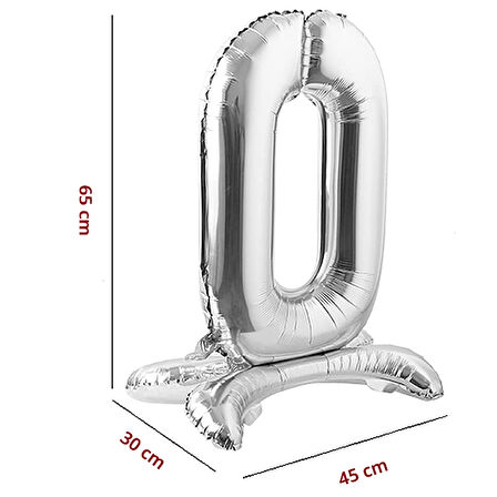 0 Rakam Ayaklı Folyo Balon, 65 cm - Gümüş