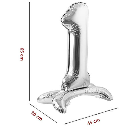 1 Rakam Ayaklı Folyo Balon, 65 cm - Gümüş