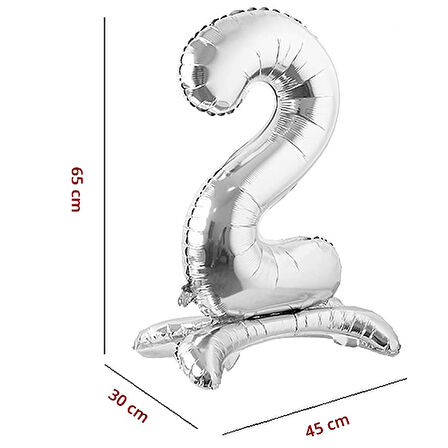 2 Rakam Ayaklı Folyo Balon, 65 cm - Gümüş