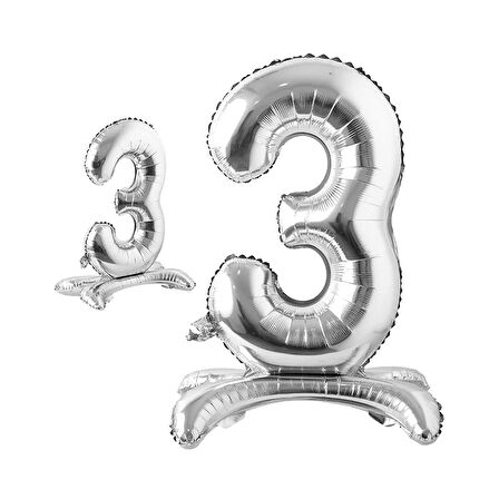 3 Rakam Ayaklı Folyo Balon, 65 cm - Gümüş