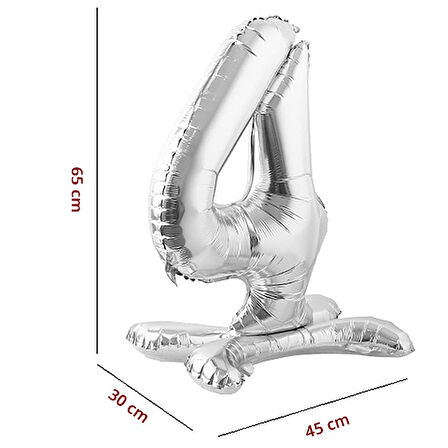4 Rakam Ayaklı Folyo Balon, 65 cm - Gümüş