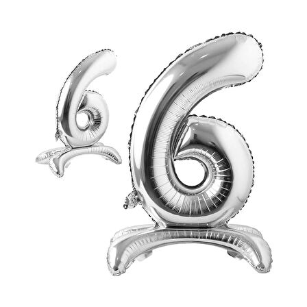 6 Rakam Ayaklı Folyo Balon, 65 cm - Gümüş