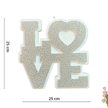 Love Strafor Süs, 25cm x 25cm - Gümüş