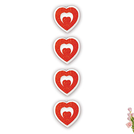 Kalp Sarkıt Strafor Süs, 17 cm x 4 Adet - Kırmızı