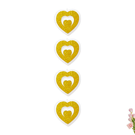 Kalp Sarkıt Strafor Süs, 17 cm x 4 Adet - Altın
