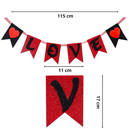 Kalpli Love, Simli Eva Uzar Yazı - 17cm x 115cm