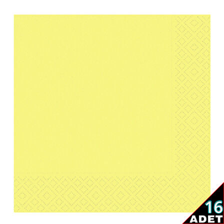 Makaron Peçete, 33 x 33 cm - 16 Adet - Sarı