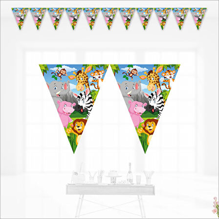 Safari Sevimli Hayvanlar Üçgen Bayrak Flama - 3,2 mt