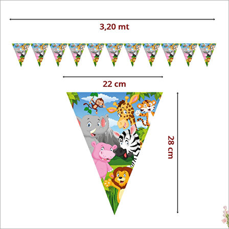 Safari Sevimli Hayvanlar Üçgen Bayrak Flama - 3,2 mt