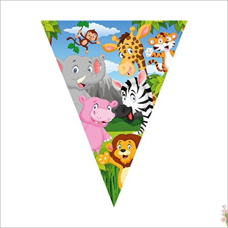 Safari Sevimli Hayvanlar Üçgen Bayrak Flama - 3,2 mt