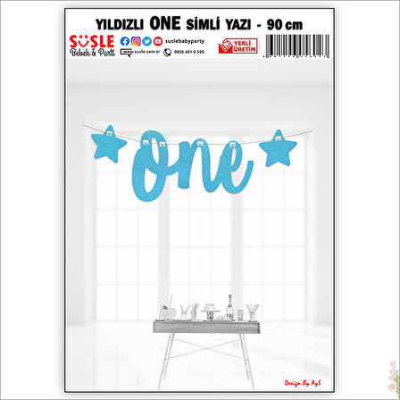 1 Yaş Yıldızlı One Yazı, 90 cm - Mavi