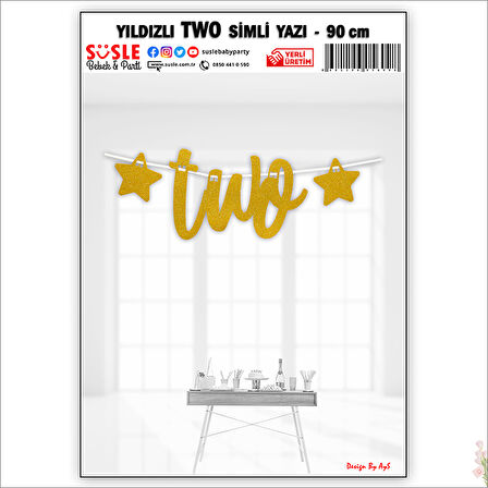 2 Yaş Yıldızlı Two Yazı, 90 cm - Altın
