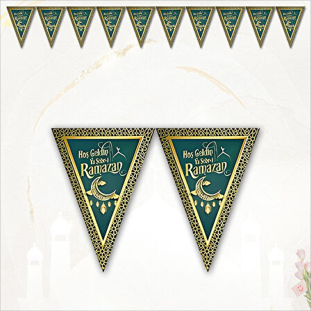 Hoşgeldin Ramazan Üçgen Bayrak Flama - 2 mt