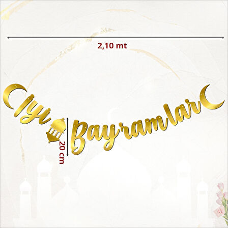 İyi Bayramlar Metalik Altın Banner - 2.10 mt