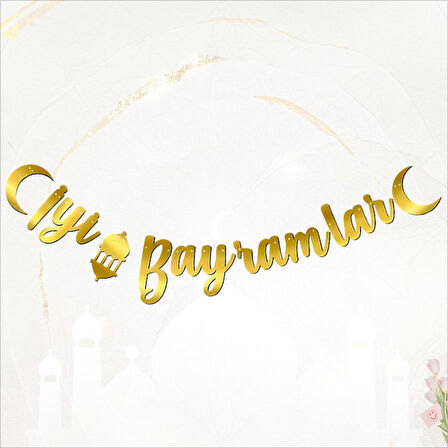 İyi Bayramlar Metalik Altın Banner - 2.10 mt