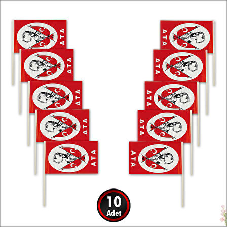 Ata Bayrağı Sopalı, 18cm x 12cm - 10 Adet