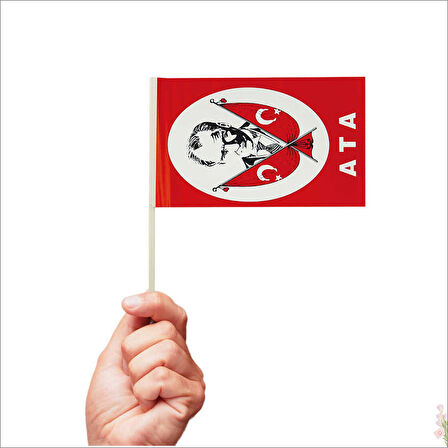 Ata Bayrağı Sopalı, 18cm x 12cm - 10 Adet