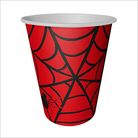 Örümcek Ağı Karton Bardak, 8 Adet - Kırmızı