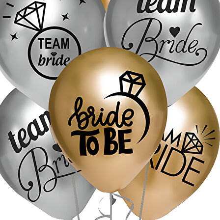 Team Bride Metalik Altın ve Gümüş Renkli Balon, 30cm x 8 Adet