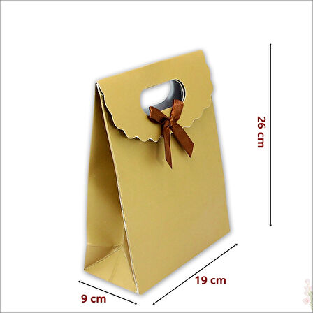 El Geçmeli Karton Çanta 26 x 19 x 9 cm, Mat Altın - 12 Adet