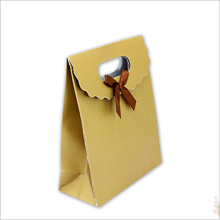 El Geçmeli Karton Çanta 26 x 19 x 9 cm, Mat Altın - 12 Adet