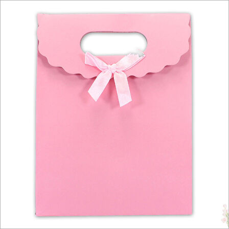 El Geçmeli Karton Çanta 16 x 12 x 6 cm, Pembe - 12 Adet