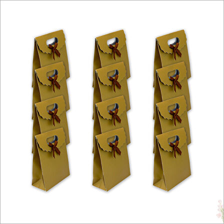 El Geçmeli Karton Çanta 16 x 12 x 6 cm, Mat Altın - 12 Adet