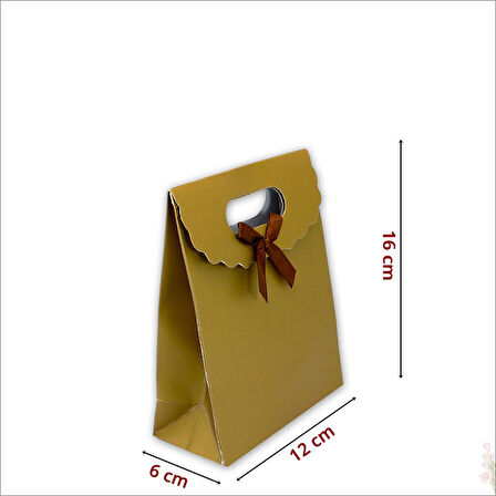 El Geçmeli Karton Çanta 16 x 12 x 6 cm, Mat Altın - 12 Adet