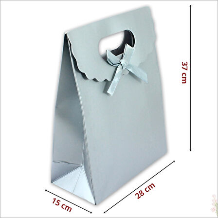 El Geçmeli Karton Çanta 38 x 27 x 15 cm, Mat Gümüş - 12 Adet
