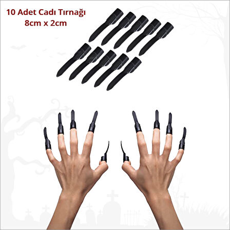 Halloween Cadı Burnu, Şapka, Tırnak, Çene ve Diş Seti