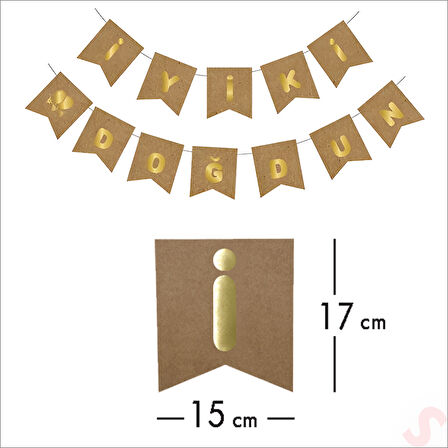 İyiki Doğdun Kraft Karton Yazı, Altın Baskılı