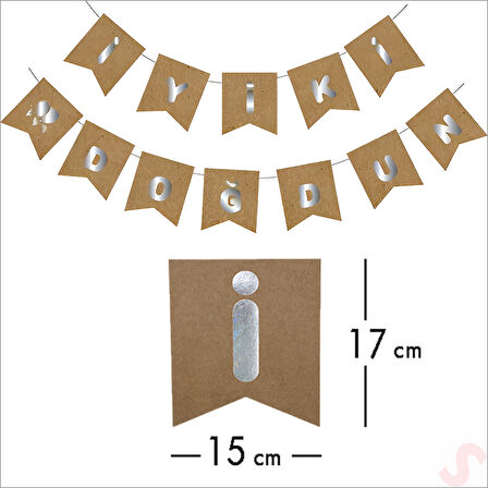 İyiki Doğdun Kraft Karton Yazı, Gümüş Baskılı