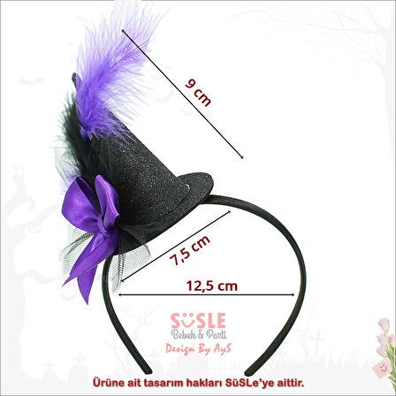 Halloween Tüylü Şapka Taç - Mor SüSLü