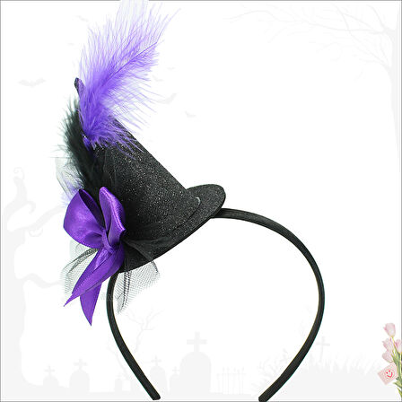 Halloween Tüylü Şapka Taç - Mor SüSLü