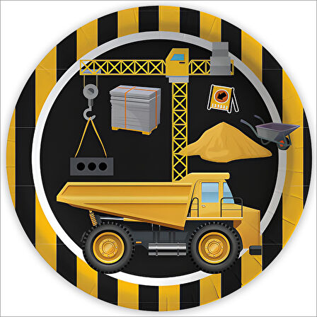 İnşaat Partisi Karton Tabak - 23cm x 8 Adet