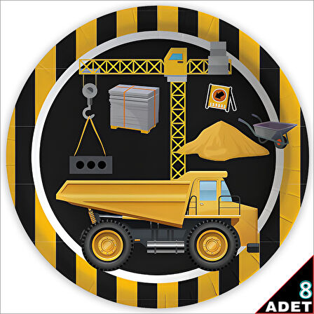 İnşaat Partisi Karton Tabak - 23cm x 8 Adet