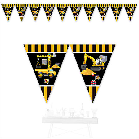 İnşaat Partisi Üçgen Bayrak Flama - 3 mt