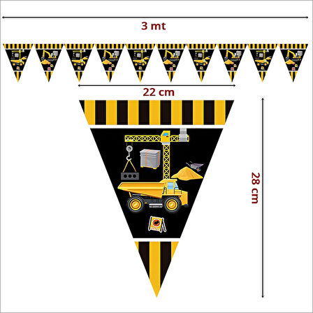 İnşaat Partisi Üçgen Bayrak Flama - 3 mt