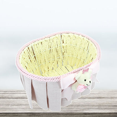 Ayıcıklı Oval Sepet, Pembe Süslü
