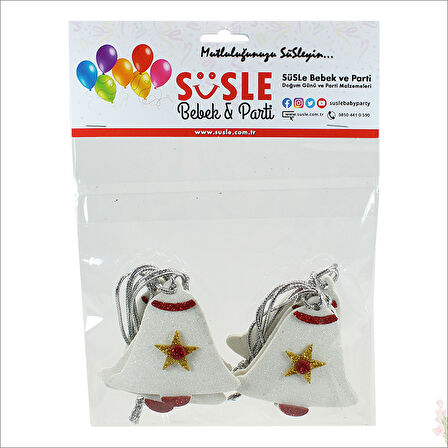 Yılbaşı Ağaç Süsü, 6cm Simli Çan - 6 Adet